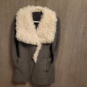 Troyda byTheory Cashmere Blend Genuine Lamb Shearling Collar Peacoat (S)